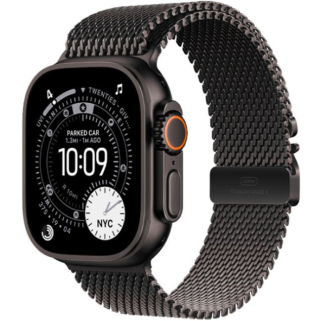 Apple Watch Ultra 3 Black Titanium Case with Black Titanium Milanese Loop Large (MF1T4)
