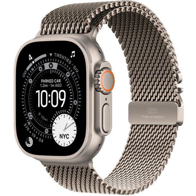Apple Watch Ultra 3 Natural Titanium Case with Natural Titanium Milanese Loop Small (MEWW4)