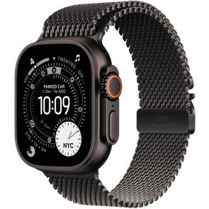 Apple Watch Ultra 3 Black Titanium Case with Black Titanium Milanese Loop Large (MF1T4)
