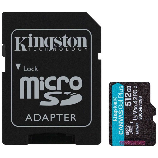 Карта пам'яті Kingston Canvas Go Plus Class 10 UHS-I U3 V30 A2 Micro SDXC 512GB with adapter (SDCG4/512GB)
