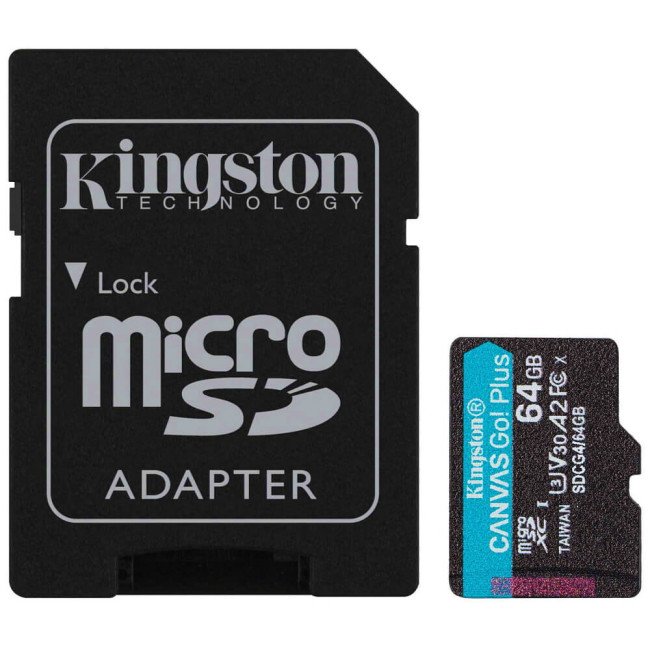 Карта пам'яті Kingston Canvas Go Plus Class 10 UHS-I U3 V30 A2 Micro SDXC 64GB with adapter (SDCG4/64GB)