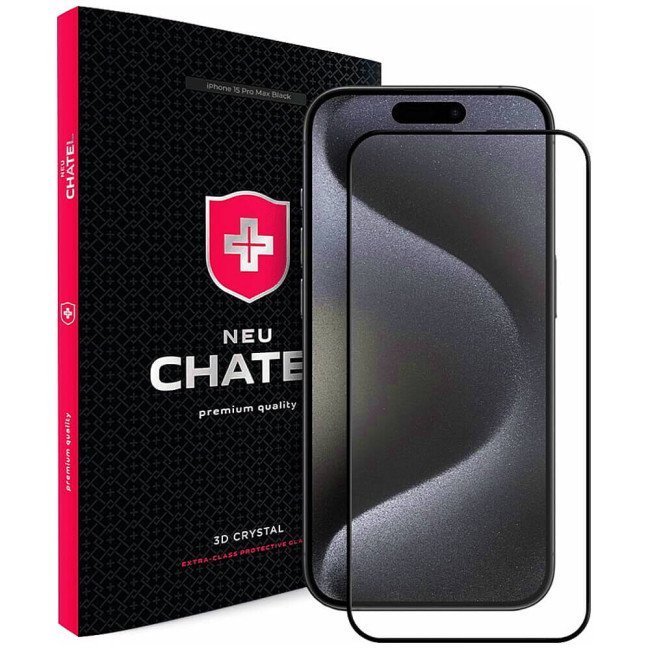 Захисне скло NEU Chatel Corning Gorilla Glass Anti-Static with Mesh for iPhone 15 Pro Max Front Black (NEU3D15PMB)